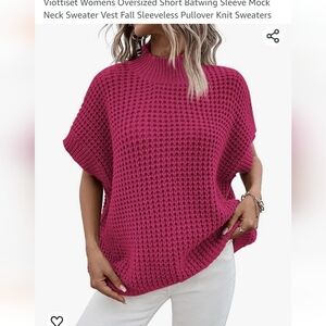 Oversized short Batwing Sleeve Mock Neck Sweater  knite sweater size XL …